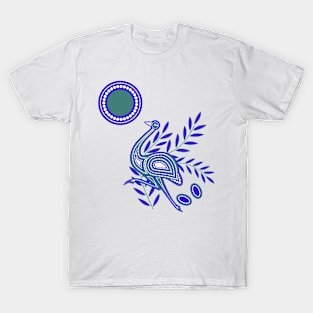 Emu Aboriginal Dots Painting Tribal  Art in Blue-Green T-Shirt